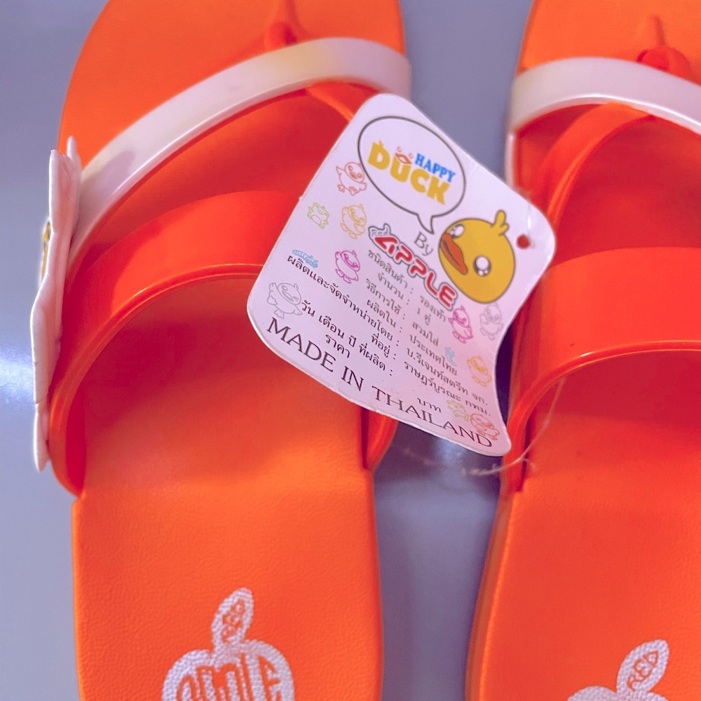 Bright orange colour rubber slippers for little princess by brand Apple Size 35 - Picture 2 of 8